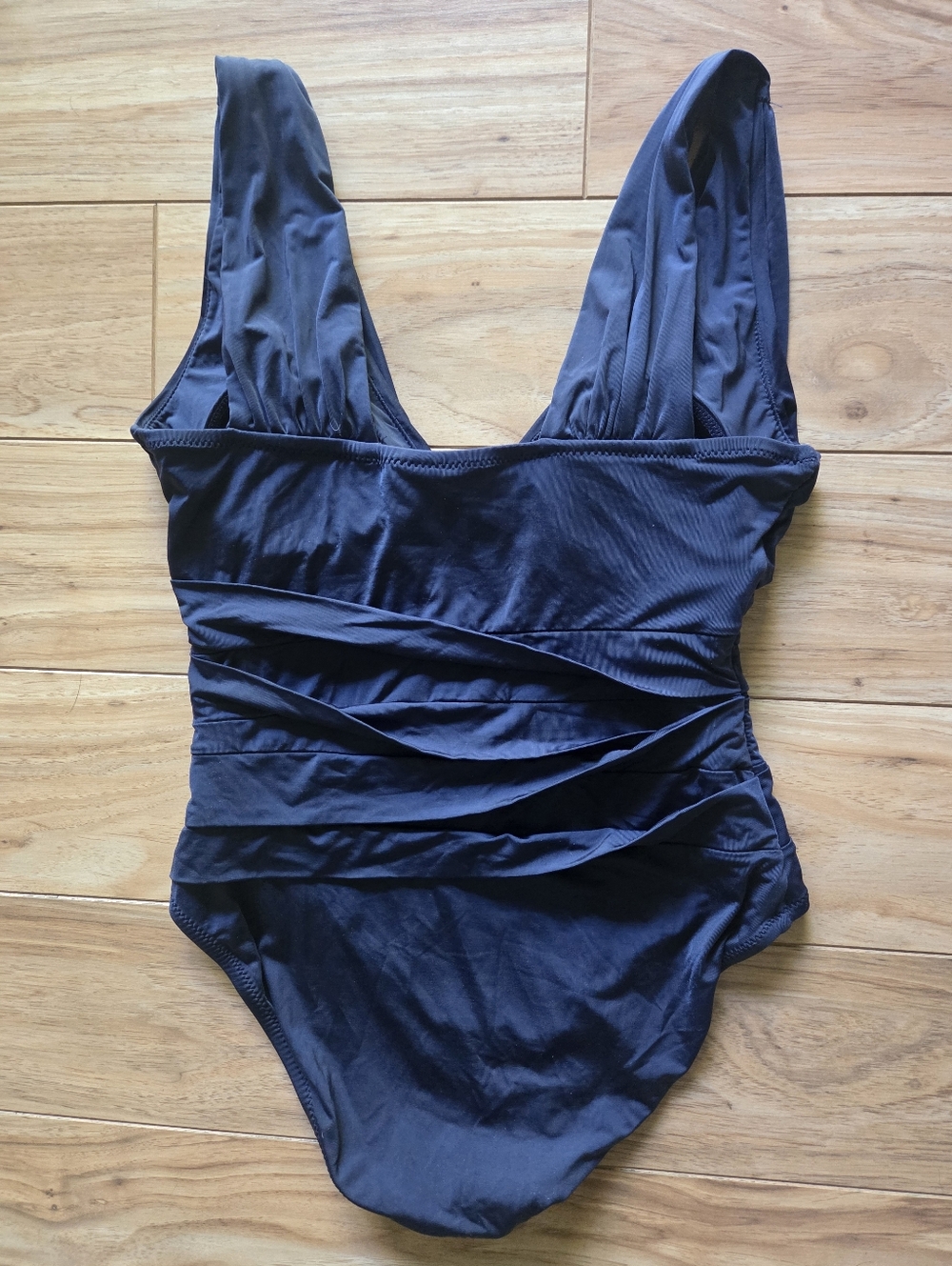 Garnet Hill Ruched Crossover One Piece Swimsuit Navy Blue Size 0 - Picture 5 of 5